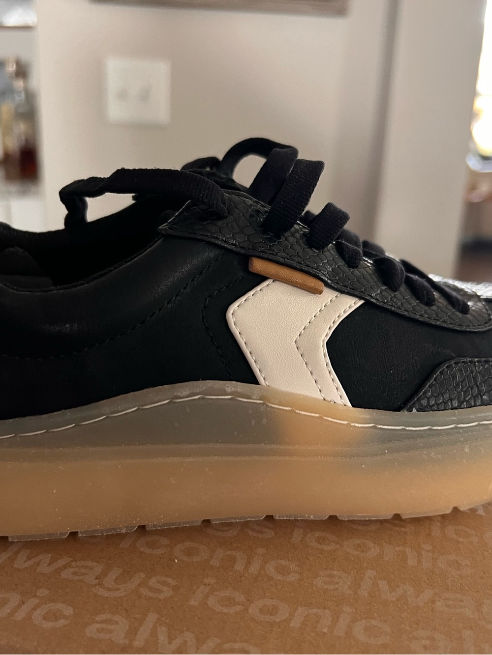 Dr. Scholl's Black Sneakers with White Chevron and Gum Sole
